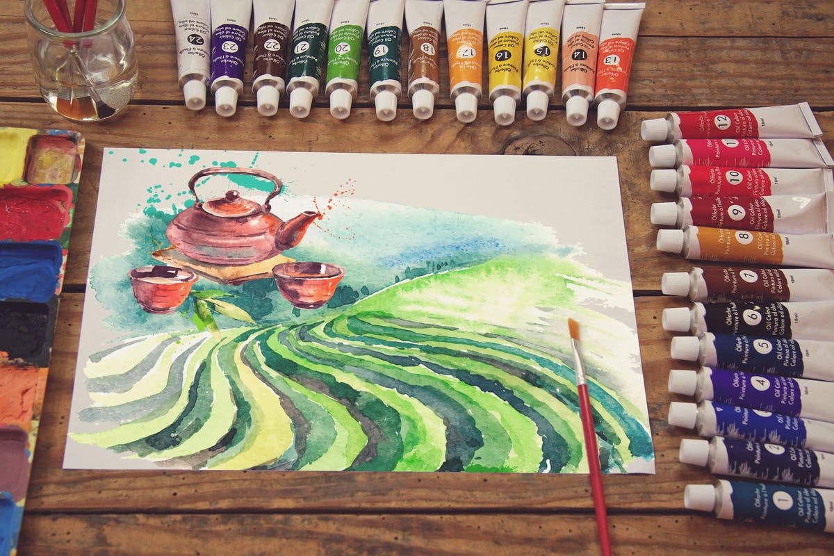 水彩画作品展览工作室场景样机 Sketchbook Paint Scene插图