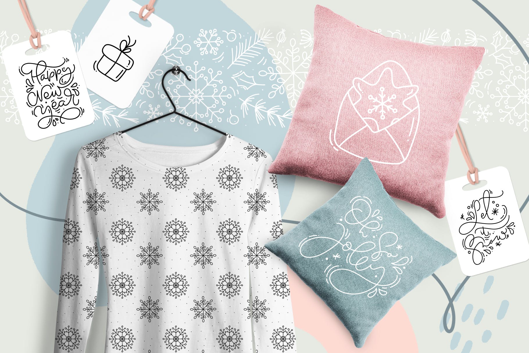 Monoline线条设计风格圣诞节设计素材包 Merry Christmas monoline插图(7)