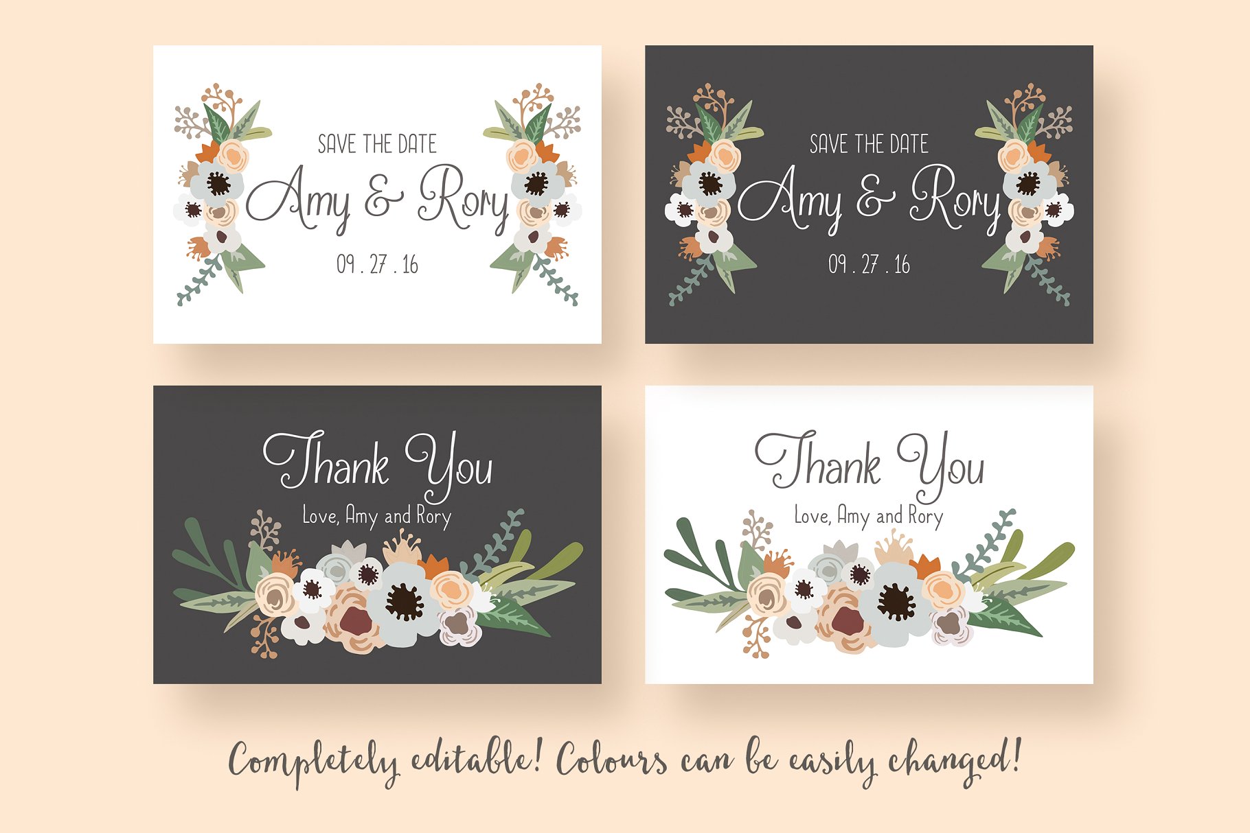 现代花卉婚礼邀请函模板套装 Modern Floral Wedding Suite插图(3)