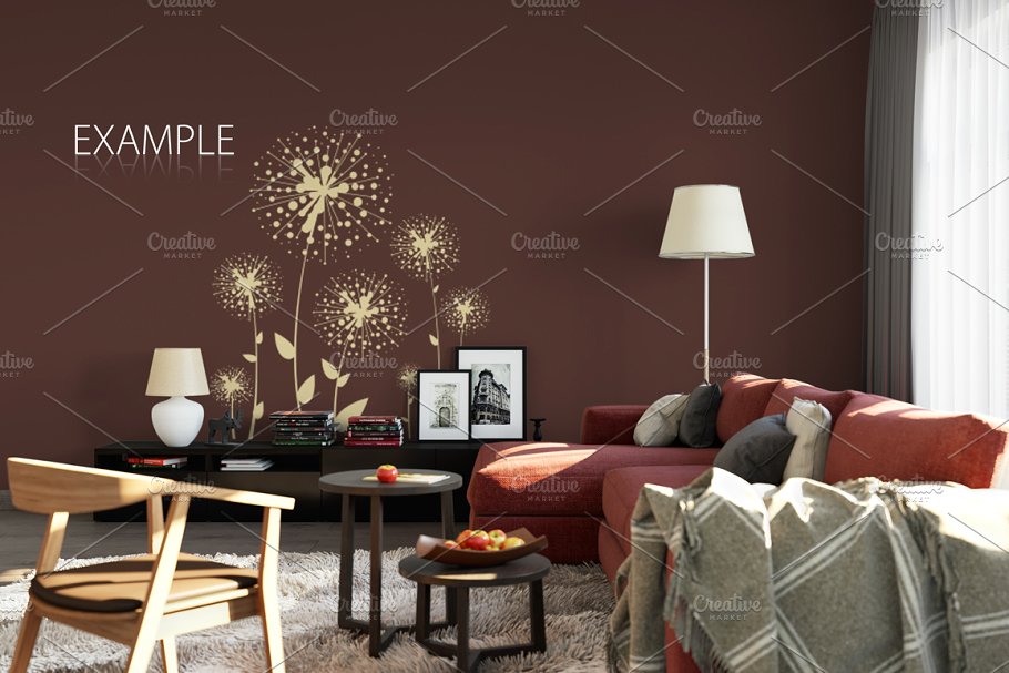 客厅卧室墙纸&相框画框样机模板合集 Interior Wall & Frames Mockup – 2插图(8)