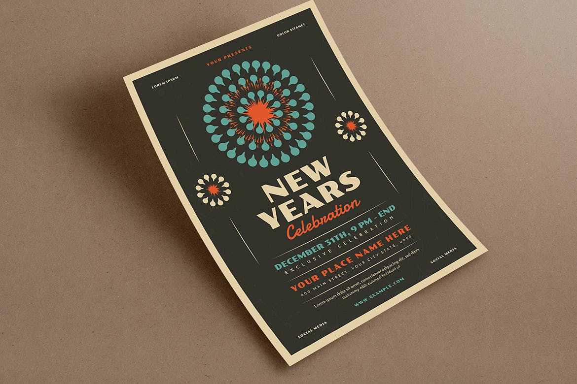 复古风格新年主题活动海报传单模板 Retro New Year’s Event Flyer插图(2)