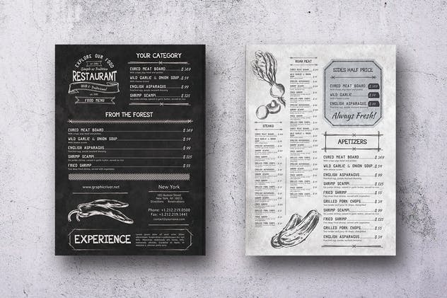 简约素描美食菜单排版设计模板 Sketch A4 and US Letter Single Page Menu插图(1)