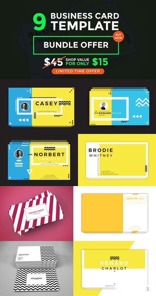 9个高端时尚商务新孟菲斯风格名片模板（psd&ai）插图