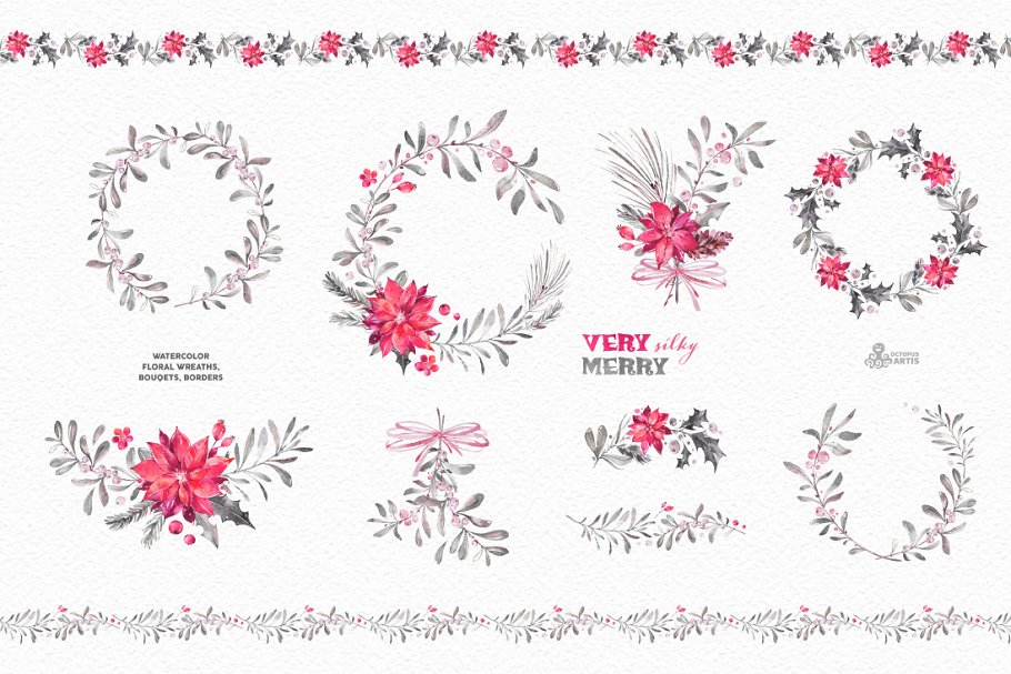优雅水彩花卉插画 Very Merry Silky. Holiday Collection插图(1)