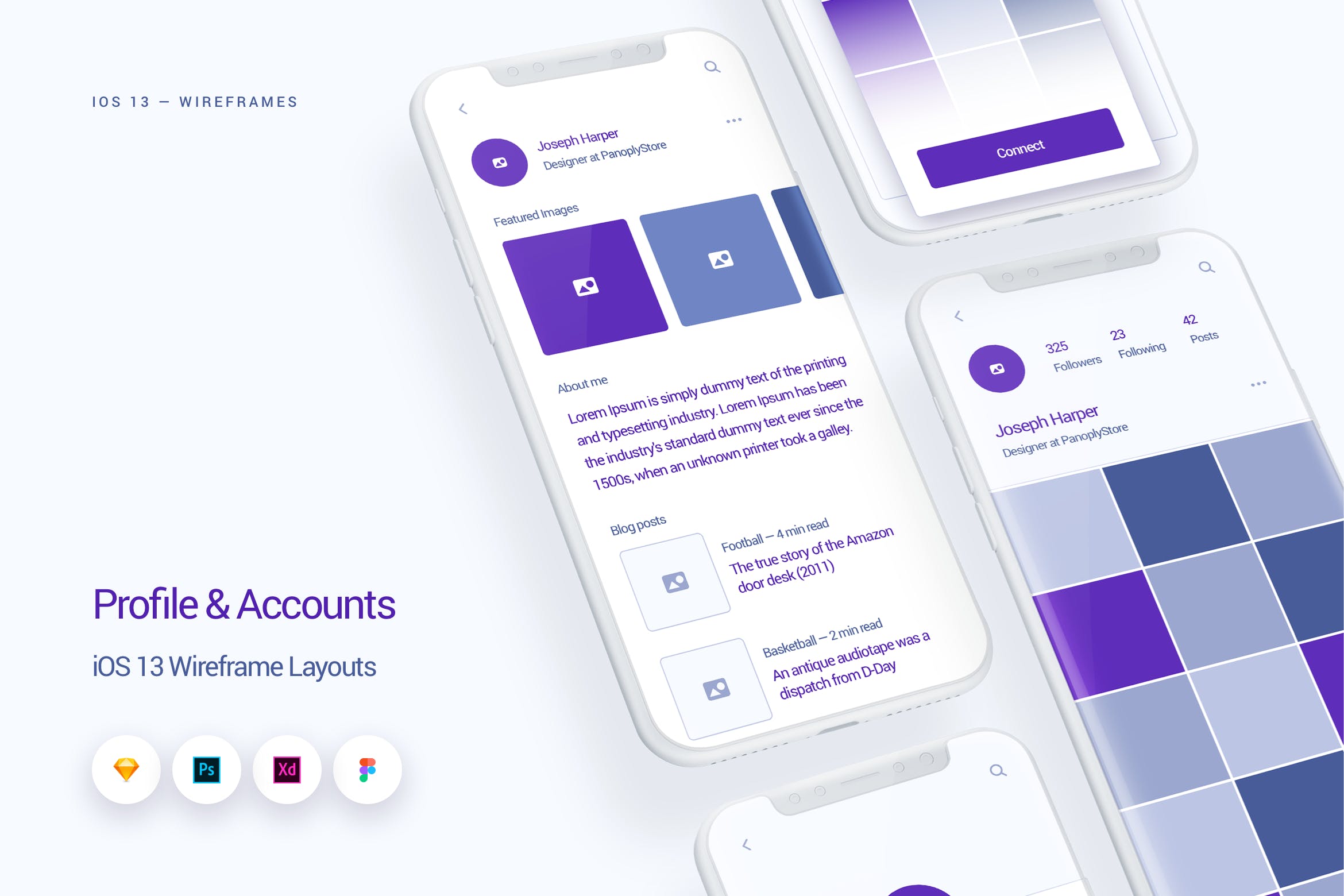 iOS13设计规范之APP应用用户中心界面UI设计线框图套件 Profile & Accounts – iOS 13 Wireframe Kit插图