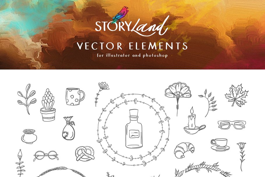 手绘字体+元素+Logo模板设计工具包 Storyland Font & Toolkit插图(4)