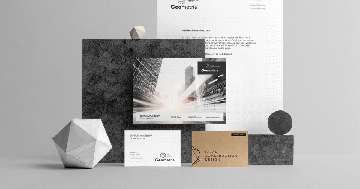 企业品牌VI视觉设计展示办公用品立体悬浮前视图PSD样机v1插图