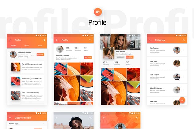 Material设计风格APP应用开发标准UI套件 Lora – Android Material Design UI Kit插图(9)