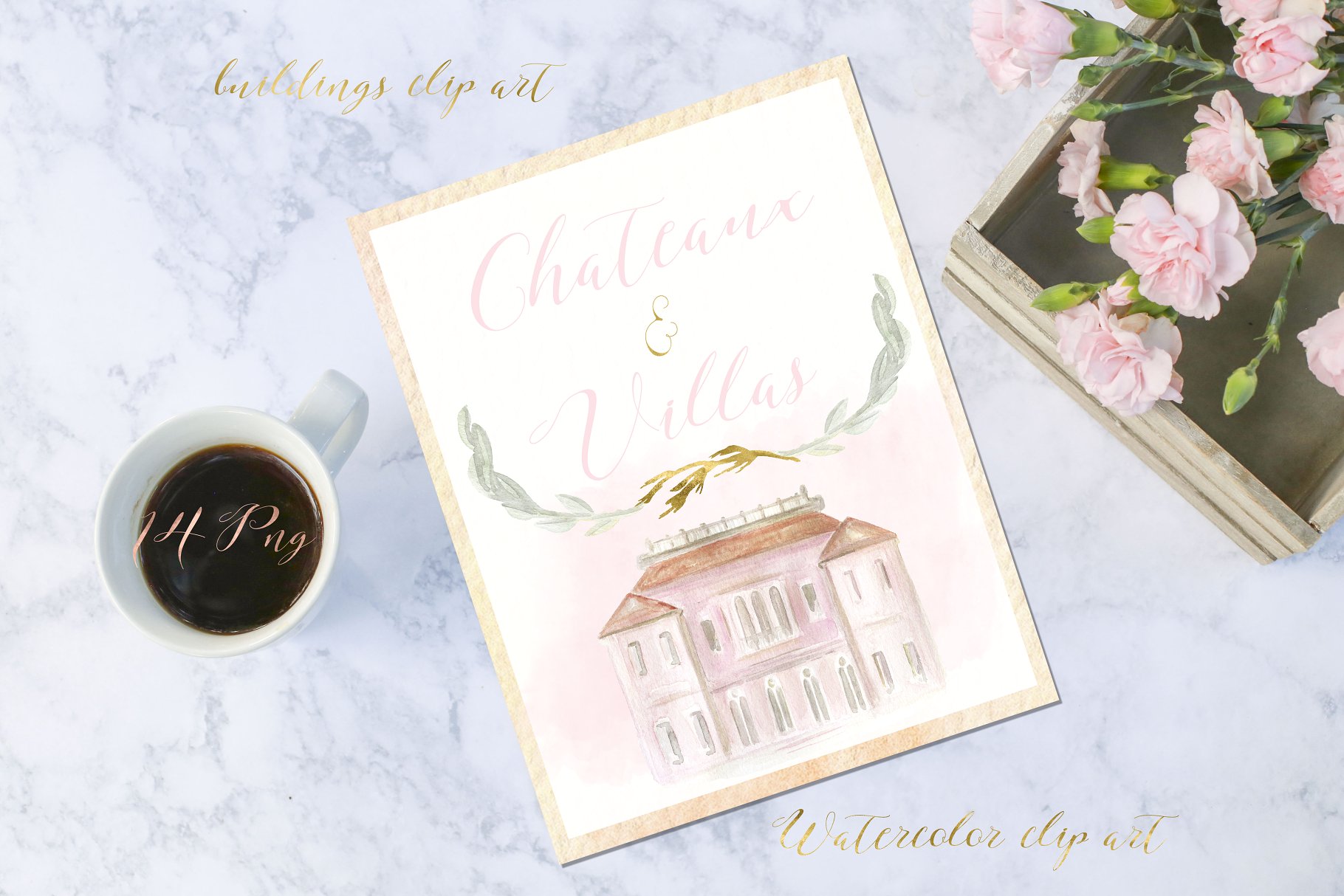 豪华建筑城堡别墅系列水彩剪贴画 Castles & villas houses watercolor插图(3)