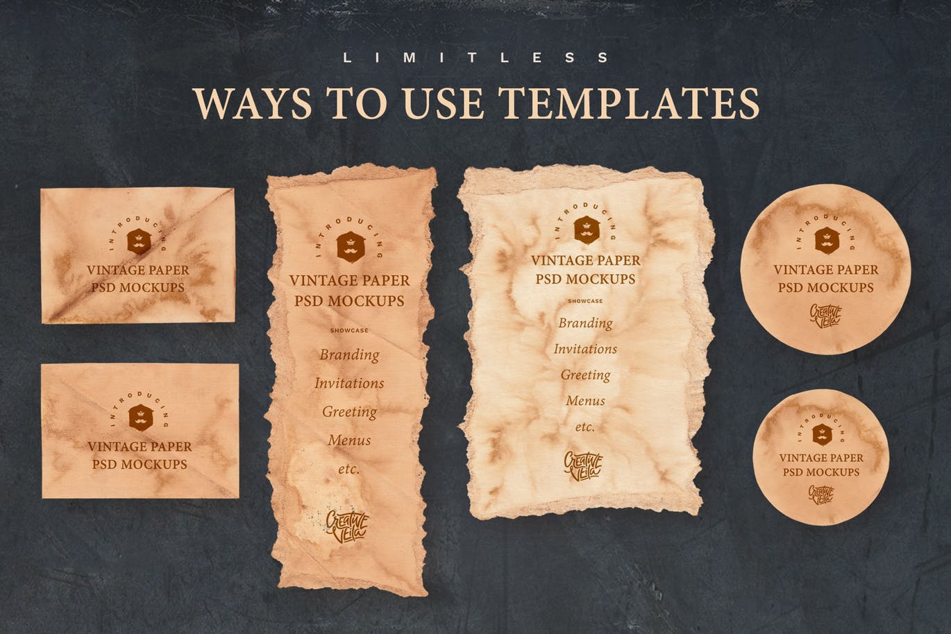 复古做旧风格纸张纹理样机模板 Vintage Paper PSD Mockup Set插图(6)