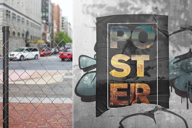 胶合效果广告海报设计样机 Poster Glued Effect Mockups插图(6)