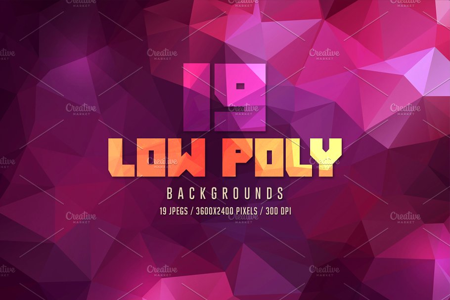 19款多边形几何彩色背景 19 Low Poly Backgrounds插图