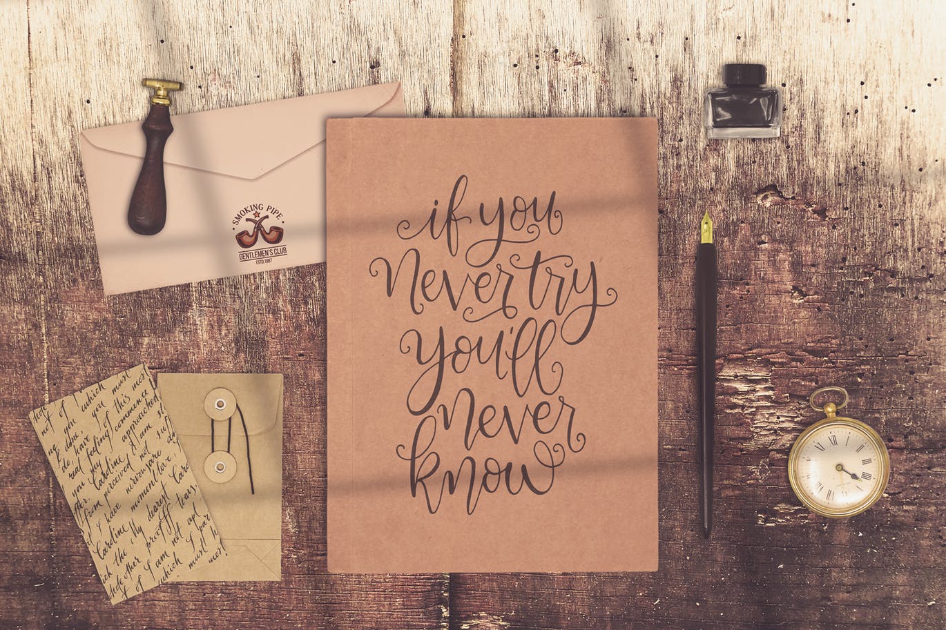 复古牛皮纸质用品样机模板 Vintage Script Scene Creator插图