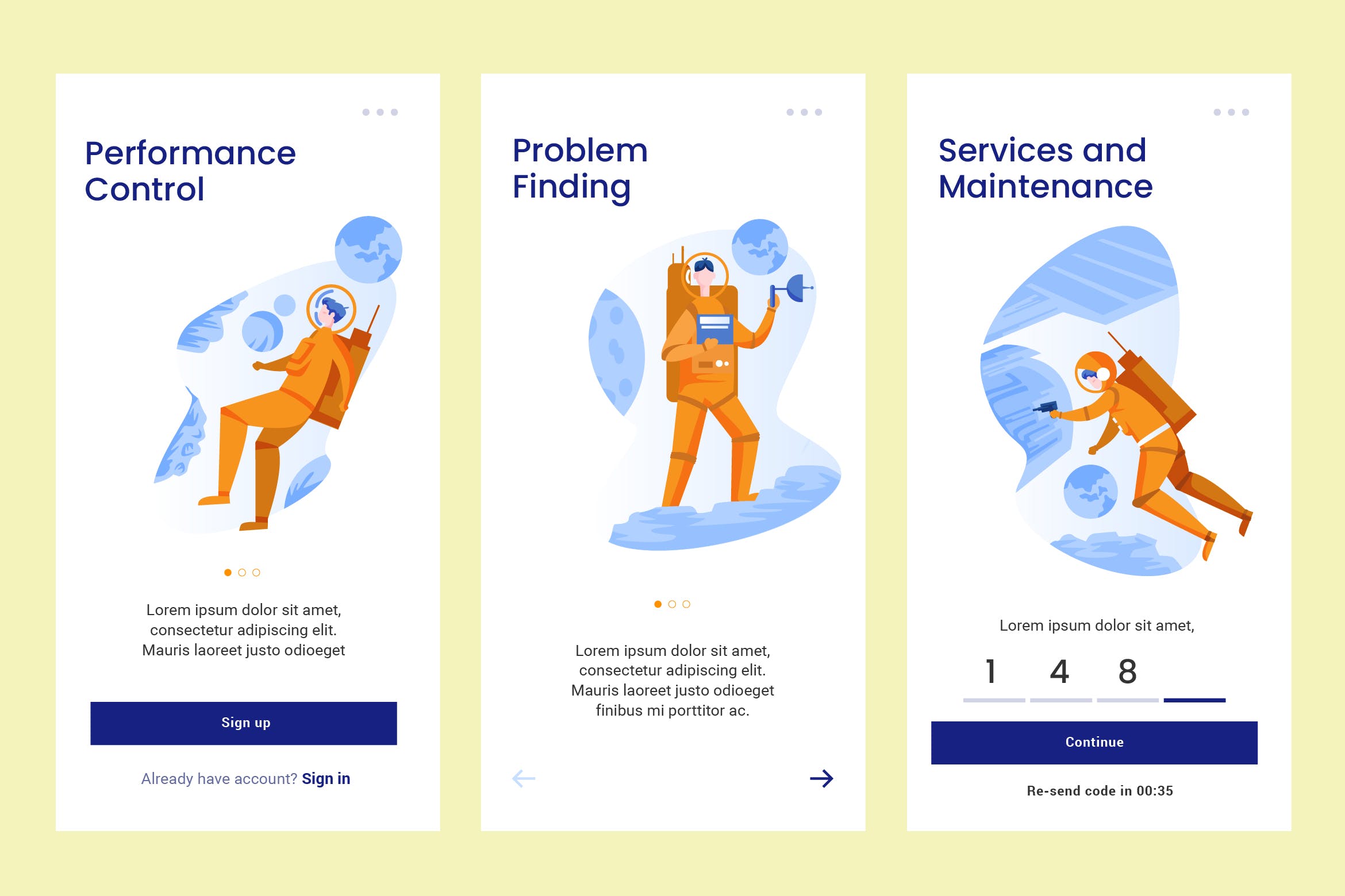 太空科学人物插画APP引导页启动页设计模板 Onboarding Screen Space Science Theme PSD and AI插图