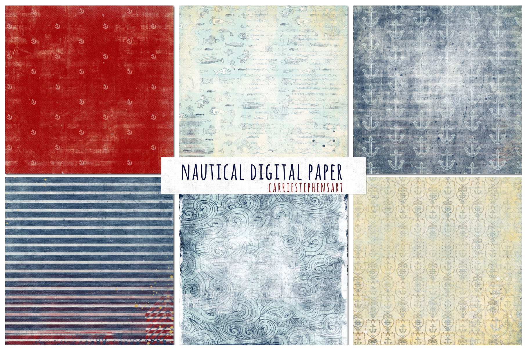 日式航海主题数码纸张纹理 Nautical Digital Paper, Textured插图(4)