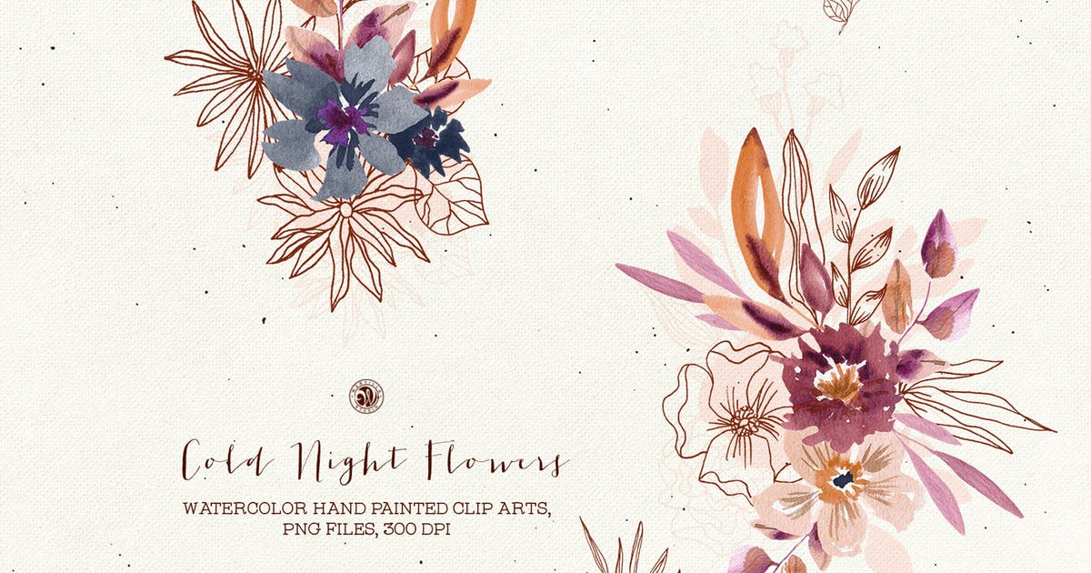 寒夜花卉手绘矢量插画剪贴画素材 Cold Night Flowers插图