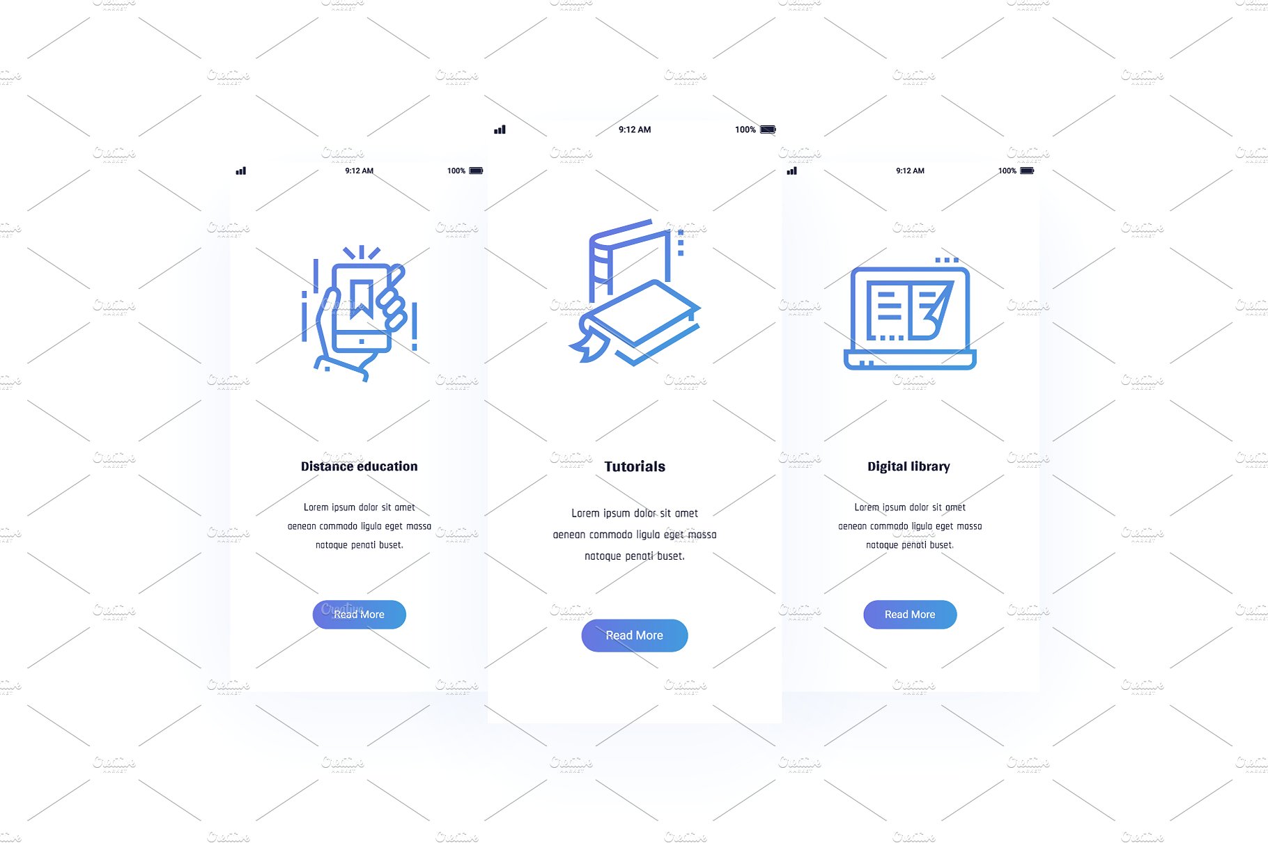 教育主题移动端卡片界面模板 Education Metaphors Cards插图