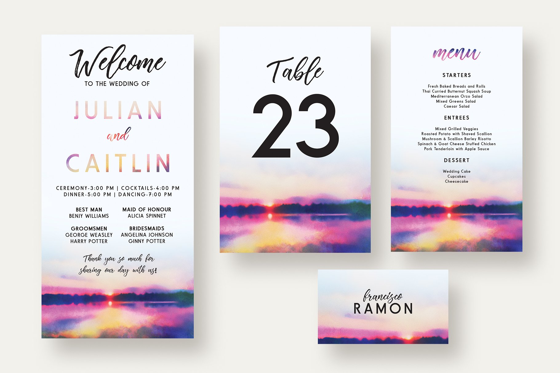 日落湖泊婚礼请柬套装 Sunset Lake Wedding Invitation Suite插图(3)