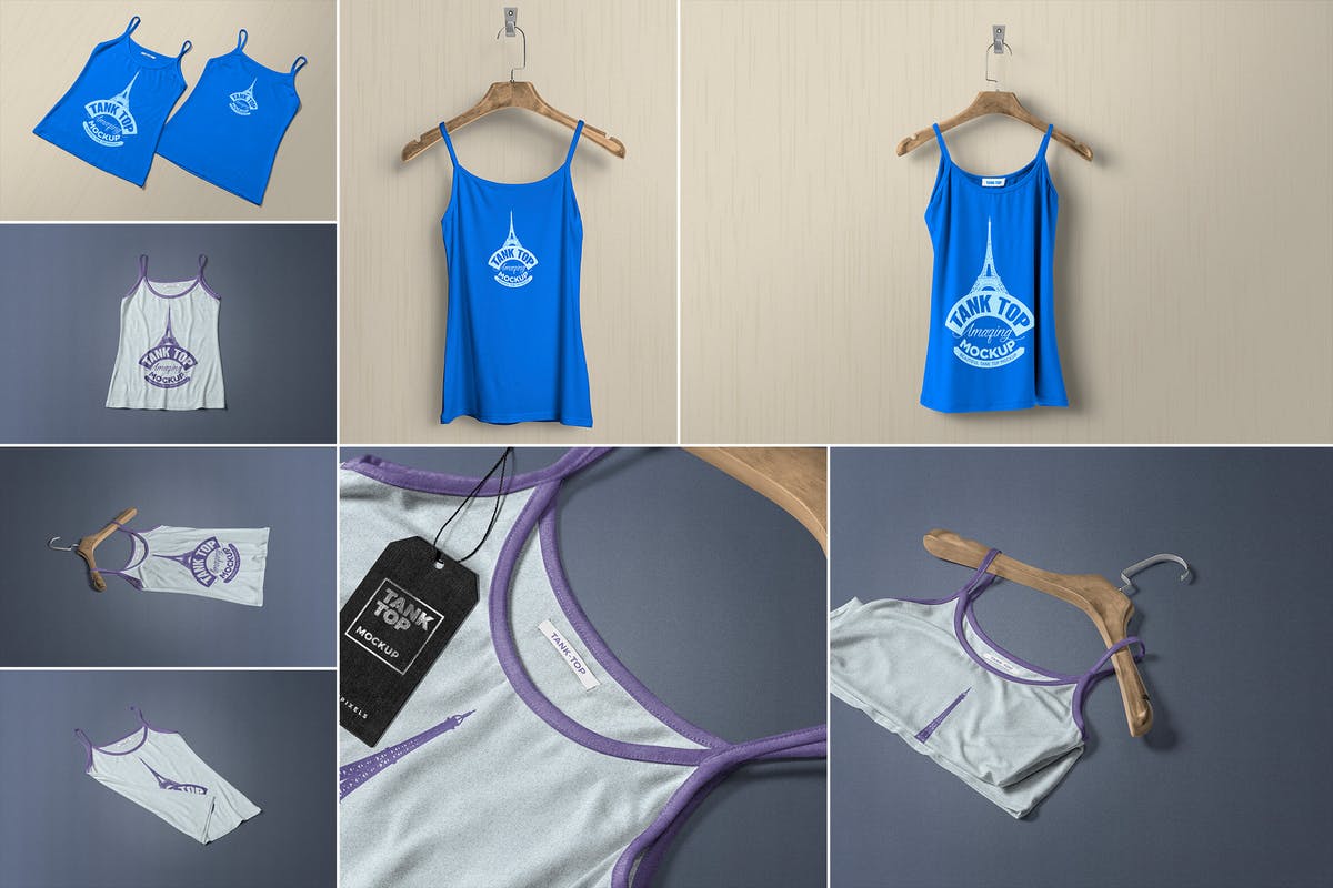 时尚女装印花背心服装样机 Women’s Tank Top Mockups插图
