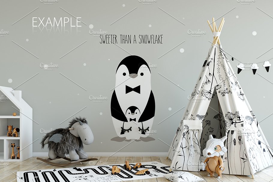 儿童主题卧室墙纸设计&相框样机 Interior KIDS WALL & FRAMES Mockup 2插图(28)