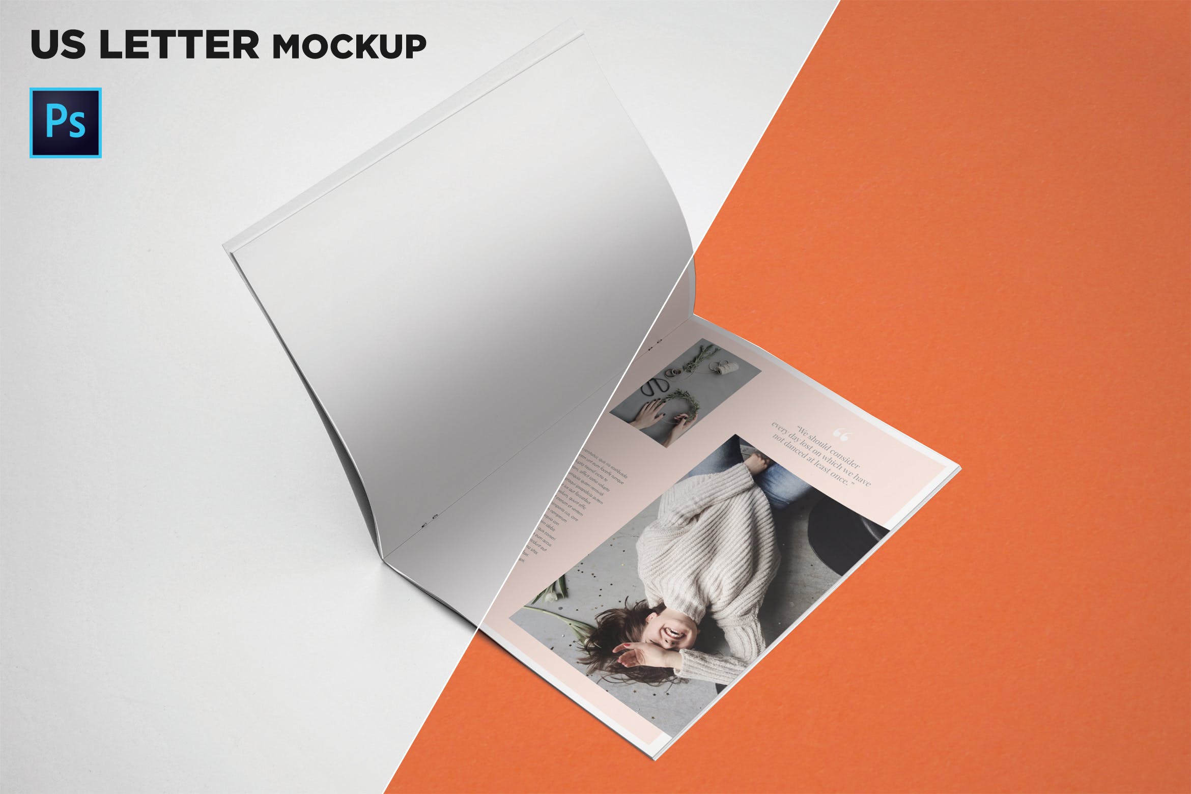 美国信纸规格宣传册翻页效果图样机素材库精选 US Letter Brochure Mockup Open Page插图