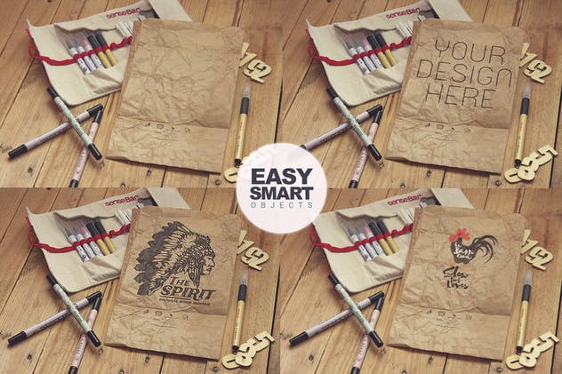 皱褶纸张素描作品预览样机素材库精选 Crumpled Paper Vertical Sketch插图(1)