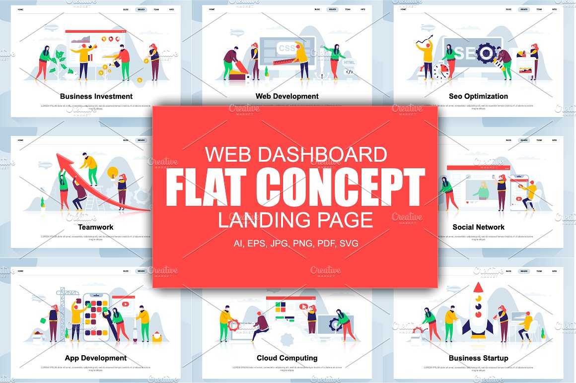 现代化扁平设计理念Web仪表盘登录页面模板 Landing Page Templates插图