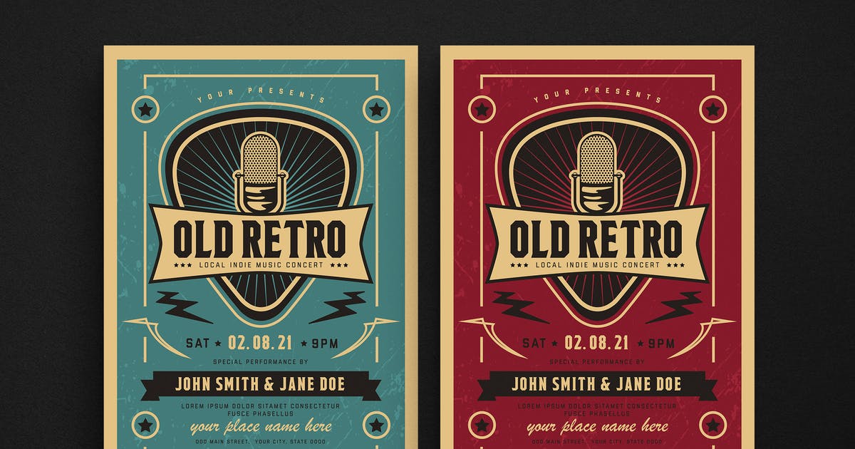 复古设计风格音乐演出宣传传单模板 Old Retro Music Flyer插图