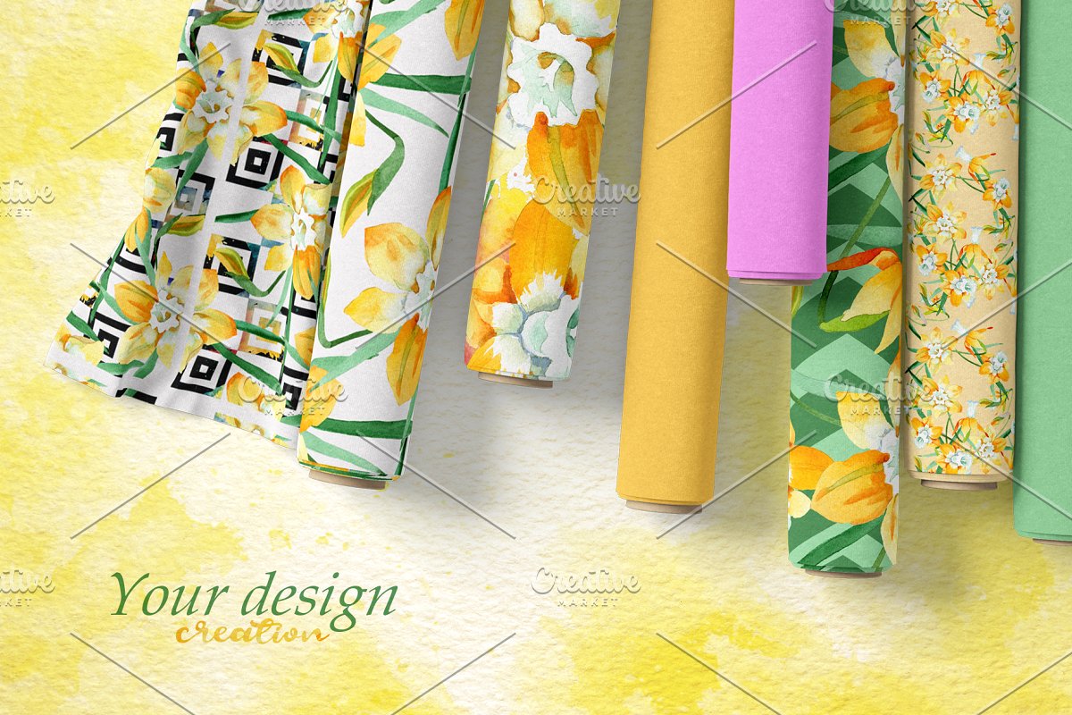 多用途黄色水仙花水彩剪贴画插图(2)