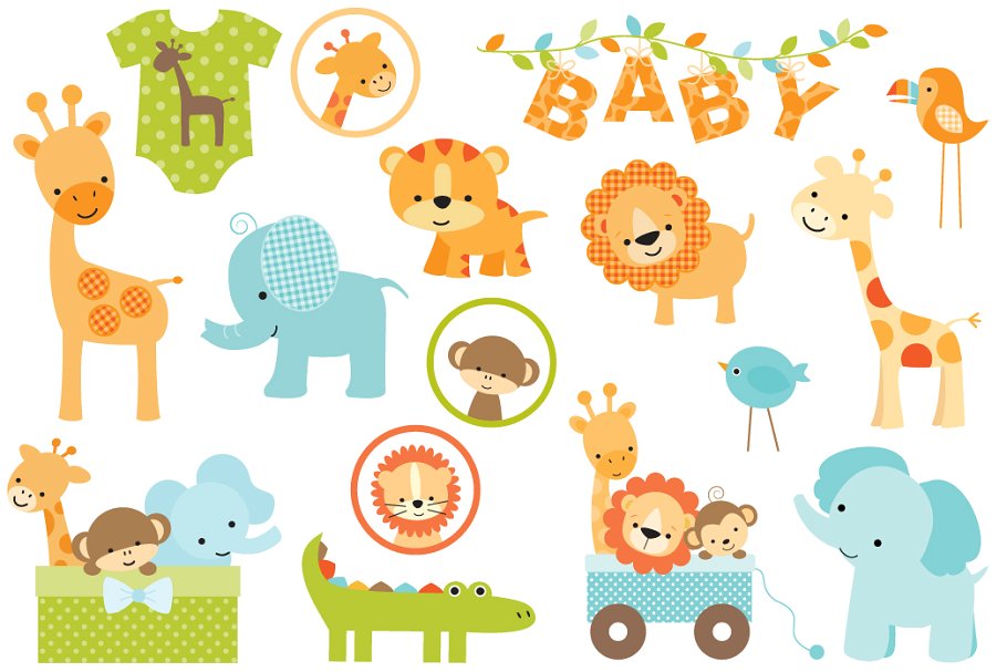 婴儿丛林动物图案背景素材 Baby Jungle Animal Graphics Patterns插图(1)