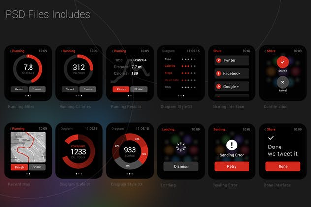 健身类穿戴设备应用UI模板 Swissfit Watch App UI Kit插图(3)