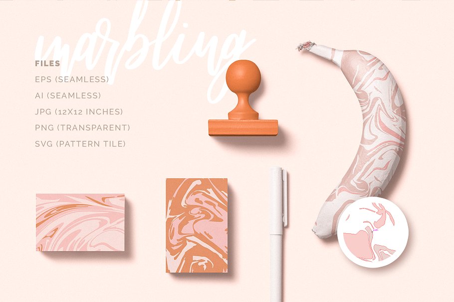 抽象大理石无缝矢量纹理 Marbling Vector Patterns插图(1)