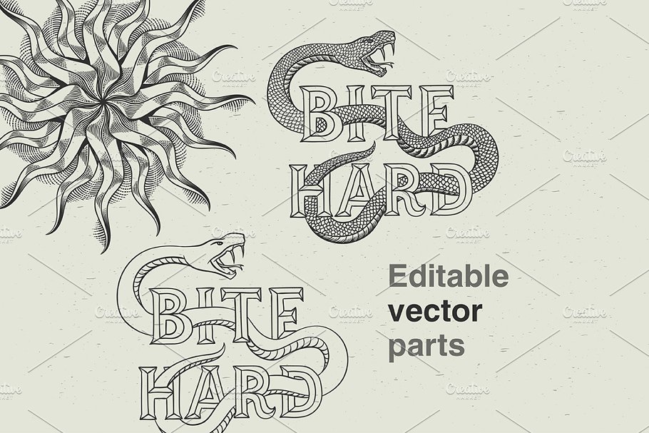 毒蛇纹身设计矢量图案 Bite Hard vector tattoo design插图(3)