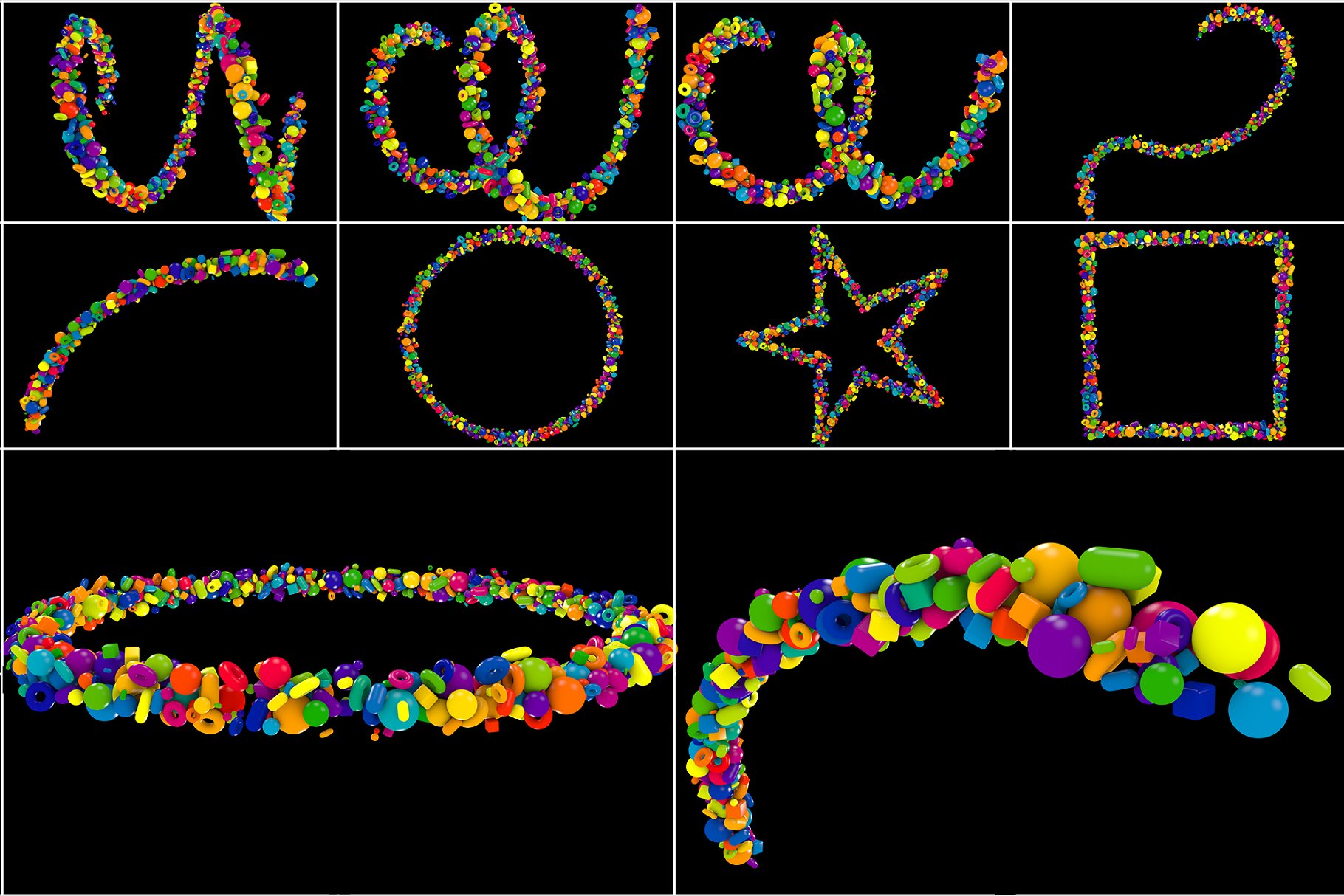 20款8K超高清多彩塑料物件组成形状叠层背景 Plastic Shapes插图(2)