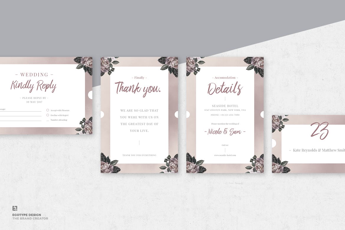 手绘花卉图案装饰风格婚礼邀请设计素材包 Floral Wedding Invitation Suite插图(5)