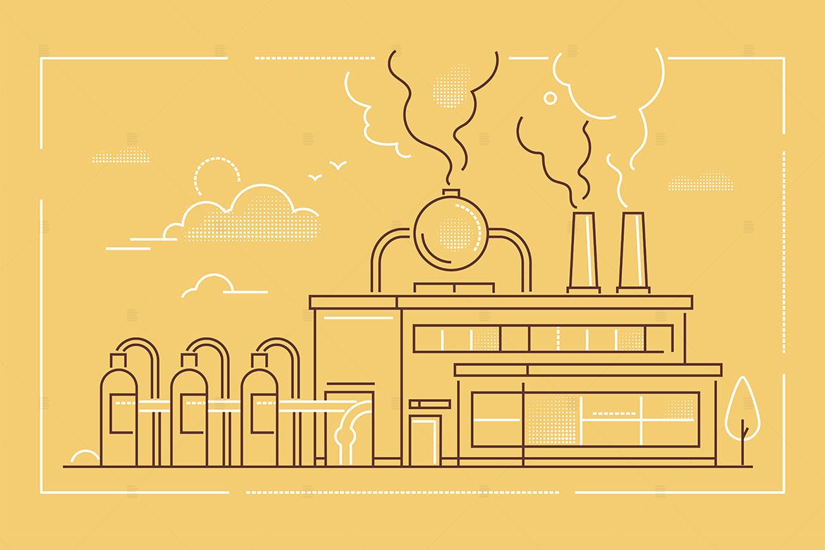 线条艺术工业建筑矢量插画素材库精选素材 Industrial building – line design illustration插图