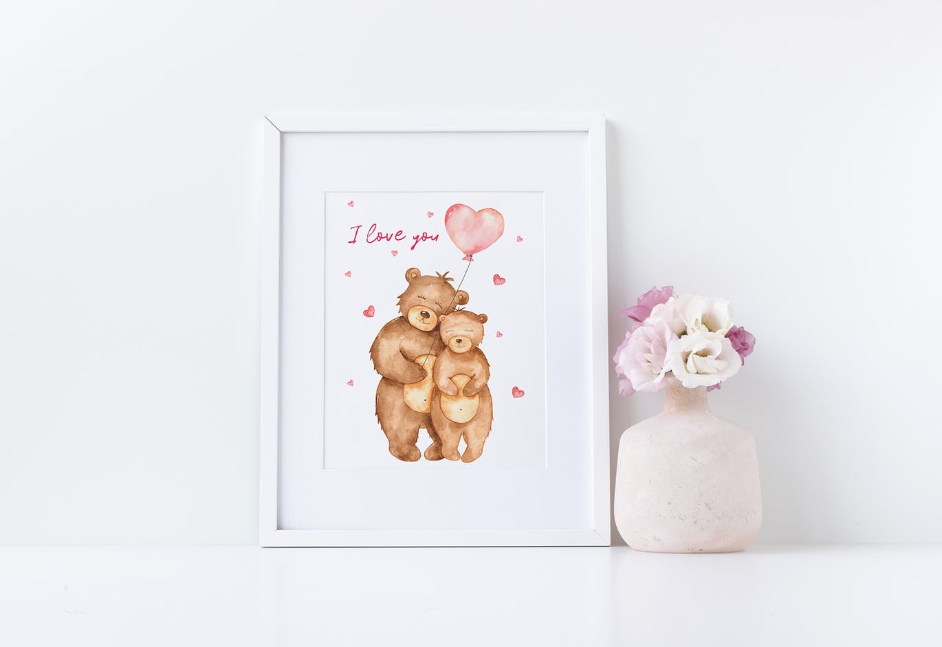 水彩可爱熊手绘图案剪贴画&卡片素材 Watercolor cute bears in love. Clipart and cards插图(5)