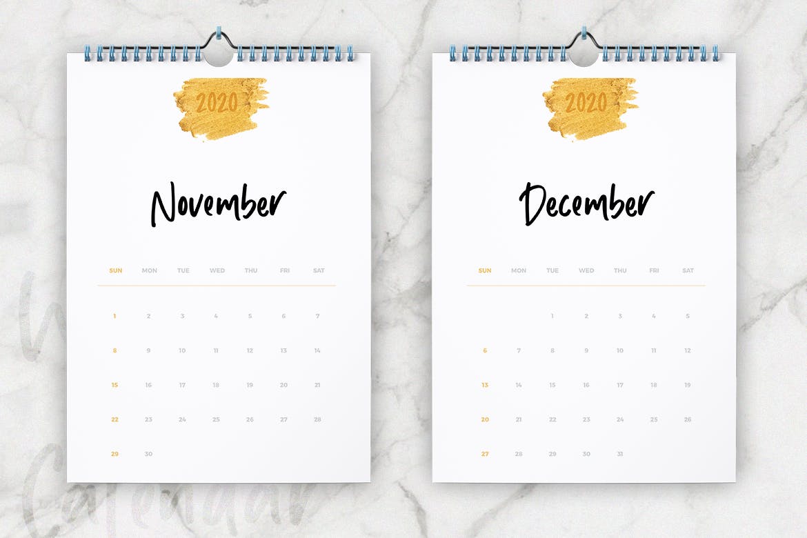 2020年超简约版式活页翻页日历设计模板 Wall Calendar 2020 Layout插图(6)