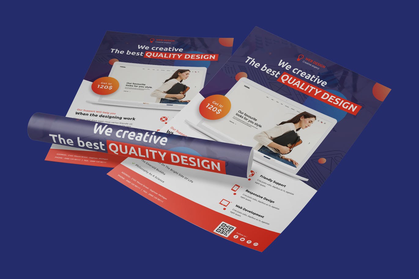 建站公司/网站设计业务推广海报设计模板 Web Design Services Poster插图