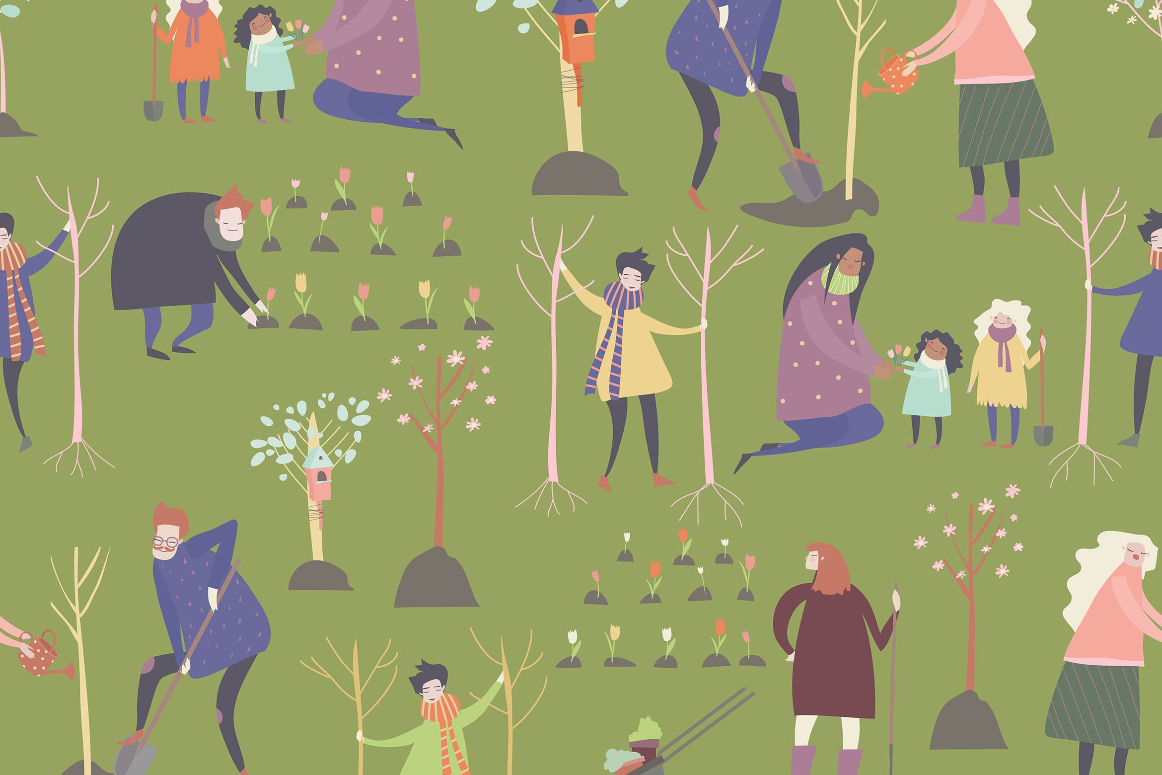 卡通人物无缝图案矢量背景图素材 Vector seamless vector pattern with cartoon people插图