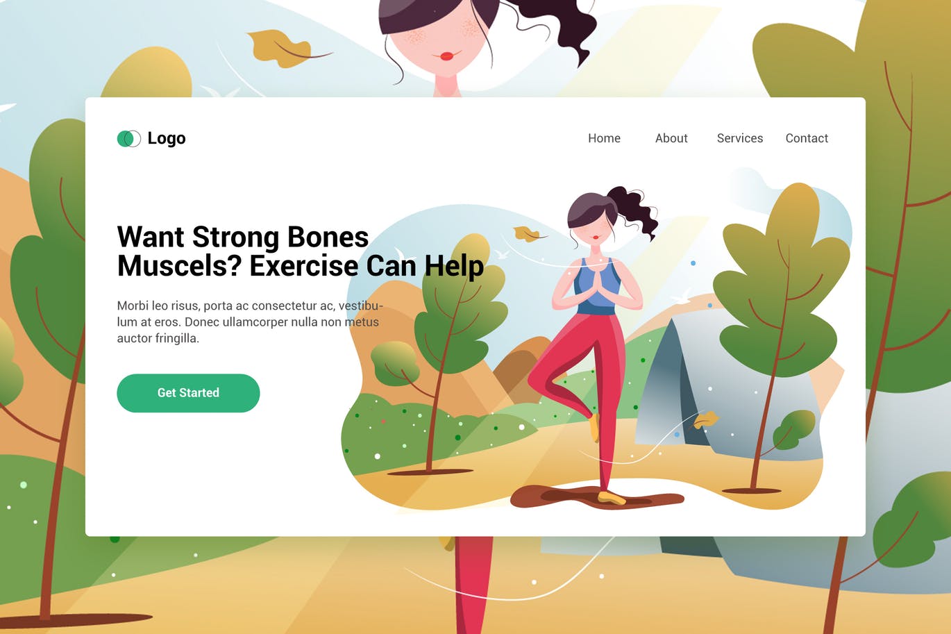 瑜伽训练员手绘插画网站着陆页设计模板v2 Sport Activities web template for Landing page插图