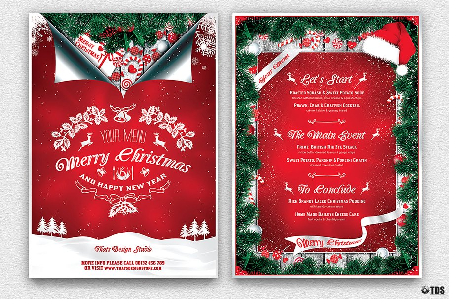 圣诞节主题菜单PSD模板V.6 Christmas Menu PSD V6插图(1)
