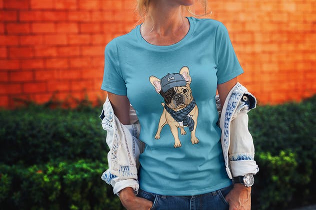 时尚模特上身效果T恤服装样机模板 T-Shirt Mock-Up Fashion Girl插图(3)