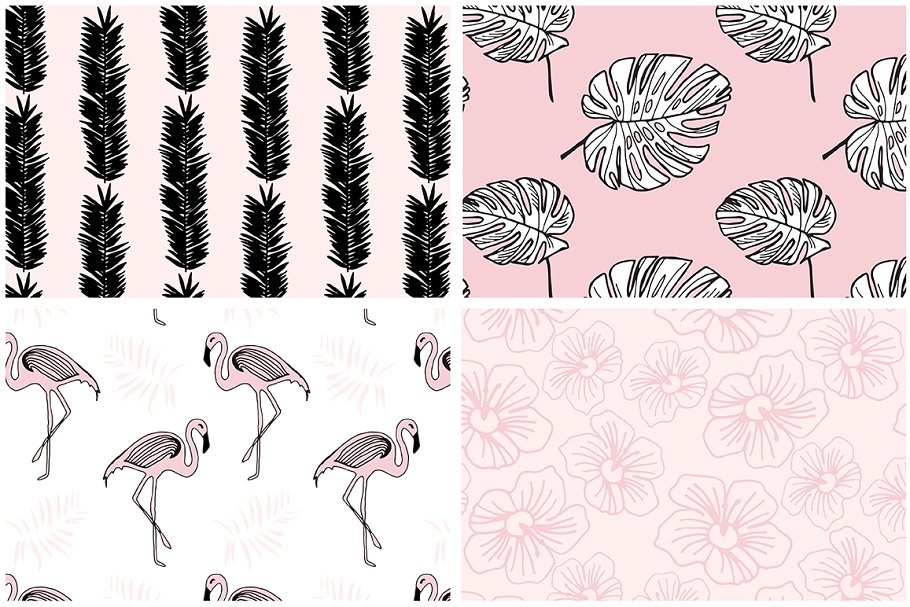 热带树叶手绘矢量纹理合集 Tropical Foliage Vector Patterns插图(9)
