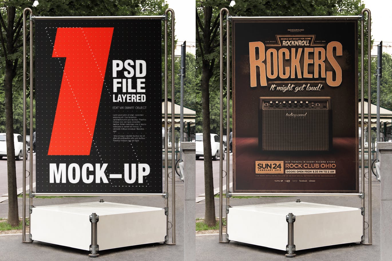 城市街道海报传单张贴效果图样机素材库精选模板 Urban City Streets Flyer Poster Mock-up插图