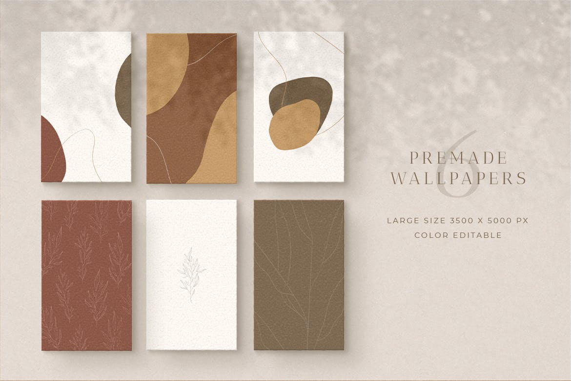 抽象形状/线条/植物混合图案简约艺术素材库精选背景 Artistic Earth Tone Background插图(1)