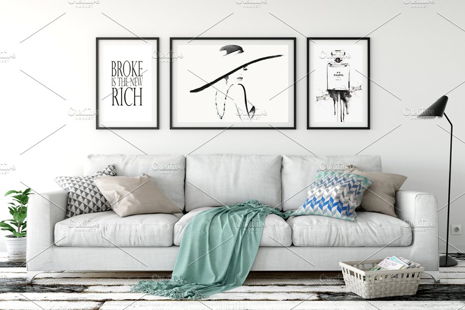 室内相框画框样机 Scandi Interior Frame Mockup – 01插图(1)