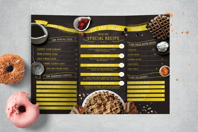 黑板报风格三折页咖啡店菜单设计模板 Blackboard Trifold Coffee Shop Menu插图(1)