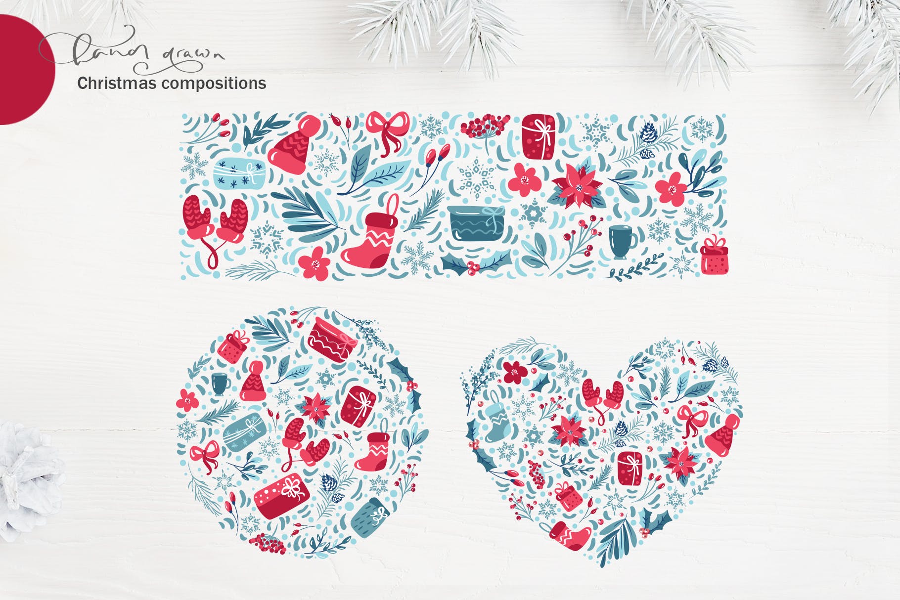 圣诞节主题元素水彩手绘设计素材 Christmas floral holiday elements插图(7)