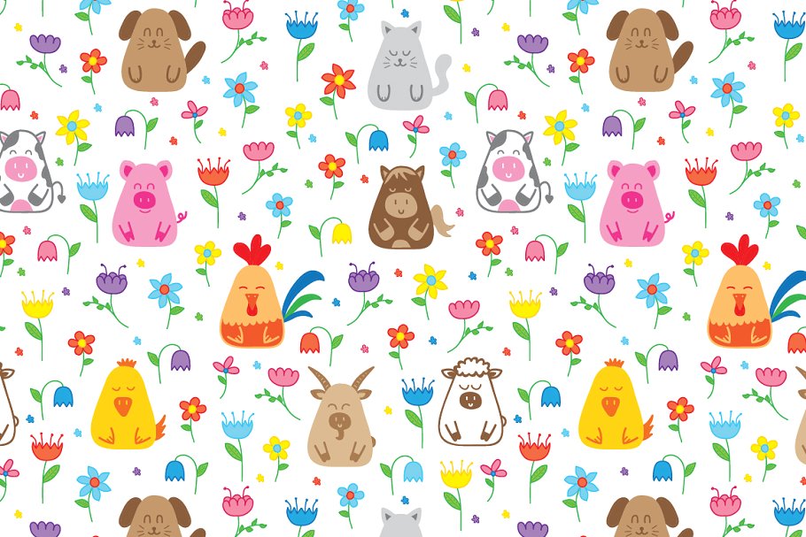 手绘涂鸦农场动物设计元素图案 Doodle farm animals插图